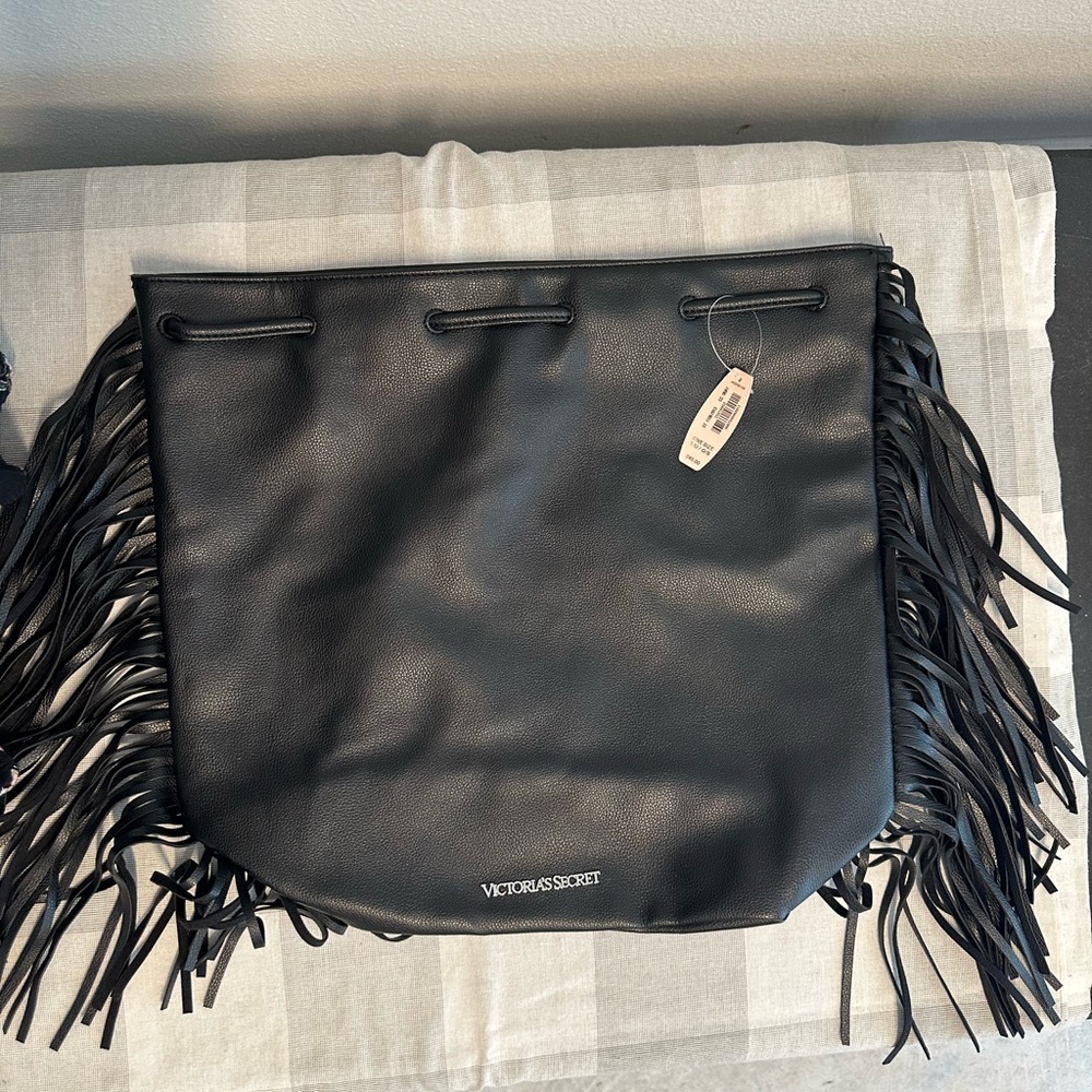 Victoria Secret Black Leather Fringe Bag